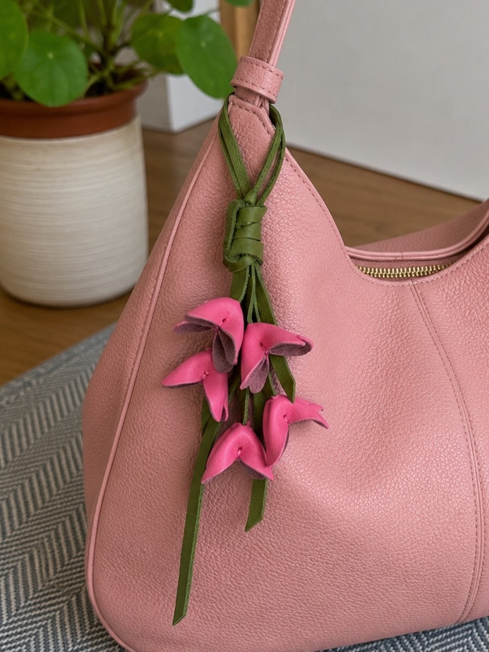 Gorgeous Pink Floral Bag Charm
